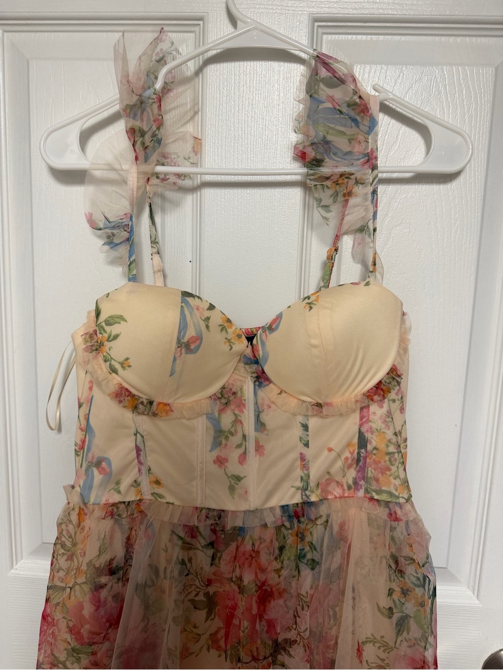 Vici Reina teared Floral Mesh maxi dress with Ruffle Straps